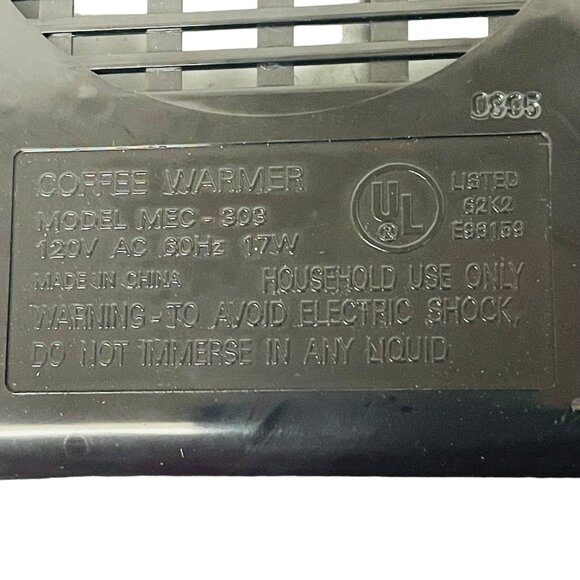 Electric Coffee Warmer MEC-303 120V AC 60Hz 17W Household Use Only Made In China - Picture 4 of 4